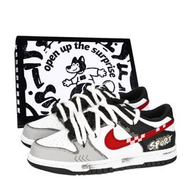Nike Кроссовки для скейтбординга Dunk Racing Track, устойчивые к истиранию, низкие, унисекс, черные, белые, серые, красные dd1391-100（team-883竞技赛道黑色鞋盒） | black white gray red