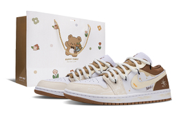 Jordan Баскетбольные кроссовки Air 1 Honey Cheese с низким верхом, устойчивые к истиранию, винтажные, унисекс, бежевые, белые, коричневые dc0774-202(team864-蜂蜜奶酪手提袋) | beige white brown