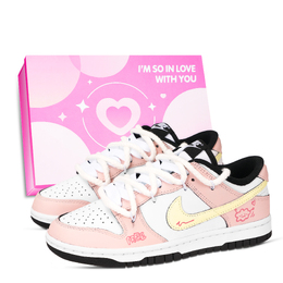 Nike Кроссовки для скейтбординга Dunk Black White, Pink Cloud, устойчивые к истиранию, унисекс, розовые, желтые, белые hf5441-100（team-971粉乐浮云鞋盒） | pink yellow white