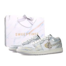 Баскетбольные кроссовки Air 1 Vintage, унисекс, низкие, серебристо-золотые Jordan, White Gold Silver Shopping Bag fq7687-300（team1093-幻羽仙踪sbox） | white gold silver shopping bag