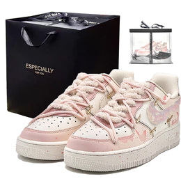 Nike Кроссовки Air Force 1 Mini Gold с масляными картинами и бабочками для скейтборда, женские, розовые, белые fv3654-111(team307-油画蝴蝶礼盒） | pink white