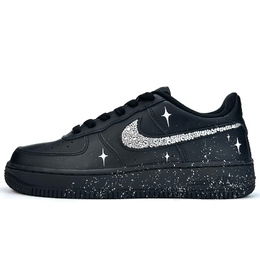 Nike Кроссовки Air Force 1 Starry Diamond Night Song, износостойкие, дышащие, низкие, для скейтбординга, унисекс, черные cw2288-001（team1188-星钻夜曲） | black