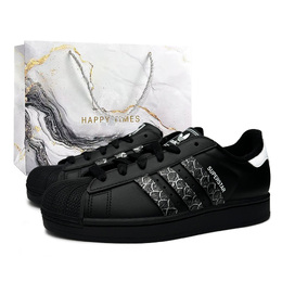 Adidas Кроссовки для скейтбординга Superstar 2 Silver Scales, блестящие, износостойкие, низкие, унисекс, черно-серебристые ji0079（team865-银鳞闪闪2.0） | black (gray special shopping bag)