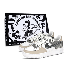 Nike Кроссовки Air Force 1 Vintage Graffiti, износостойкие, низкие, для скейтбординга, унисекс, серо-коричневые dd8959-100（team971-复古涂鸦男鞋盒） | gray brown
