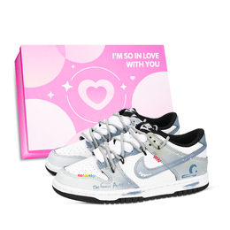 Nike Кроссовки для скейтбординга Dunk Little Painter Pink Shoe Box, устойчивые к истиранию, низкие, унисекс, сине-белые hf5441-100（team971-小画家粉鞋盒） | blue white