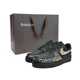Nike Кроссовки Air Force 1 Golden Scale Black Python с амортизацией, износостойкие, низкие, унисекс, для скейтбординга, черные, золотые cw2288-001（team801-金鳞黑蟒s-box） | black gold