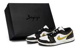 Jordan Баскетбольные кроссовки Air 1 Vintage, унисекс, низкие, черные/белые/золотые dc0774-101(team80-男女款金池玉锦sbox) | black white gold