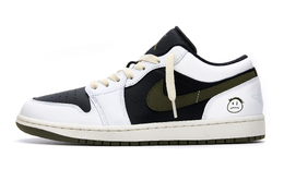Jordan Баскетбольные кроссовки Air 1 Vintage, унисекс, низкие, белые/черные/зеленые 553558-092（team811-男女款黑绿橄榄盖章） | black green olive