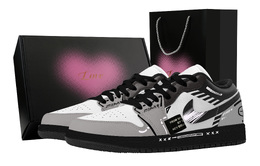 Jordan Баскетбольные кроссовки Air 1 Black Hole, Heart Box, износостойкие, низкие, винтажные, мужские, черные, серые, белые 553558-165(team529-黑洞产物-爱心礼盒) | gray