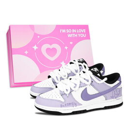 Nike Кроссовки для скейтбординга Dunk Black White, Ni Diecuo Li, устойчивые к истиранию, низкие, унисекс, фиолетовые dd1391-100（team883-倪蝶错履粉鞋盒） | purple
