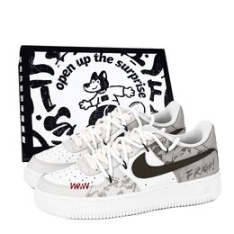 Nike Кроссовки для скейтбординга Air Force 1 Brown Star Vintage, износостойкие, низкие, унисекс, белые, серые, коричневые dd8959-100（team883-棕星复古鞋盒 ） | white gray brown