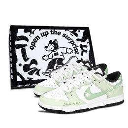 Nike Кроссовки для скейтбординга Dunk Black White, Green Road Lucky, устойчивые к истиранию, низкие, унисекс, зеленые dd1391-100（team883-绿途幸运黑鞋盒） | green