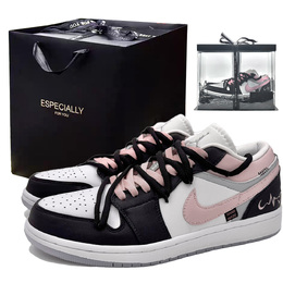 Jordan Баскетбольные кроссовки Air 1 Vintage унисекс, черные, белые, розовые dc0774-105(team307-心波礼盒） | black white pink