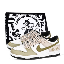 Nike Кроссовки для скейтбординга Dunk Black White, Green Graffiti, устойчивые к истиранию, низкие, унисекс, розовые, белые, зеленые hf5441-100(team-971绿意涂鸦鞋盒) | pink white green
