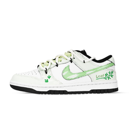 Nike Кроссовки для скейтбординга Dunk Black White, Green Leaf Footprints, устойчивые к истиранию, унисекс, белые и зеленые hf5441-100（team971-青叶履踪） | white green