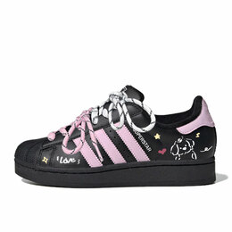 Adidas Женские кроссовки для скейтбординга Superstar 2 Woof, устойчивые к истиранию, легкие, черные, розовые ji0079(team1267-黑粉汪汪) | black pink