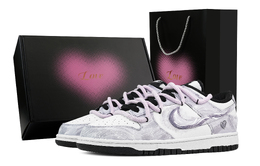 Nike Кроссовки для скейтбординга Dunk Bellflower Purple Heart Box, устойчивые к истиранию, низкие, унисекс, фиолетово-белые dd1391-100(team773-风吹紫铃-爱心礼盒) | purple white