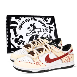 Nike Кроссовки для скейтбординга Dunk Black White, Sugar Star Bear, Box, устойчивые к истиранию, унисекс, белые, желтые, коричневые hf5441-100（team971糖星小熊鞋盒） | white yellow brown