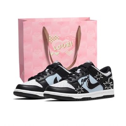 Nike Кроссовки для скейтбординга Dunk Blue Fire Ice Star, устойчивые к истиранию, низкие, унисекс, черно-синие dd1391-100(team641-蓝火冰星礼袋) | black blue