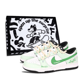 Nike Кроссовки для скейтбординга Dunk Black White, Ye Yushiqing, износостойкие, низкие, унисекс, зеленые dd1391-100（team883-叶语诗青黑鞋盒） | green
