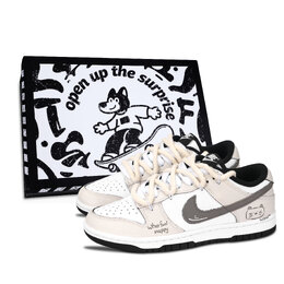 Nike Кроссовки для скейтбординга Dunk Black White, Happy Meowth, износостойкие, бежевые, унисекс dd1391-100（team883-开心喵喵黑鞋盒） | beige