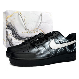 Nike Кроссовки Air Force 1 Silver Lightning для скейтбординга, увеличивающие рост, унисекс, черно-серебристые fz0627-010（team865-银色闪电sbox） | black silver (gray special shopping bag)