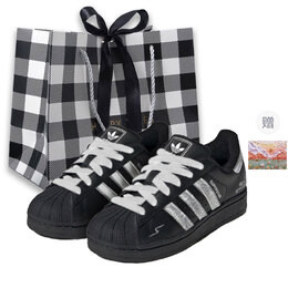 Adidas Кроссовки для скейтбординга Superstar 2, унисекс, низкие, черные, серебристые ji0079(team1267- 腰果黑贝 box) | black silver