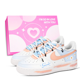 Nike Кроссовки Air Force 1 Summer Daisy, износостойкие, низкие, для скейтбординга, унисекс, синие, оранжевые, белые dd8959-100（team971-夏日雏菊鞋盒） | blue orange white