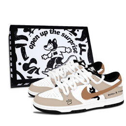 Nike Кроссовки для скейтбординга Dunk Black White, Meihua Time, устойчивые к истиранию, унисекс, цвета хаки dd1391-100（team883-喵暇时光黑鞋盒） | khaki