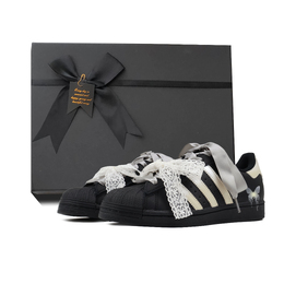 Adidas Кроссовки для скейтбординга Superstar, унисекс, низкие, черные eg4959(team384-月光圆舞曲box) | black silver gift box set