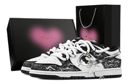 Nike Кроссовки для скейтбординга Dunk Longan Glance, Heart Box, износостойкие, низкие, унисекс, черные, белые dd1391-100(team773-龙眼回眸-爱心礼盒) | black white