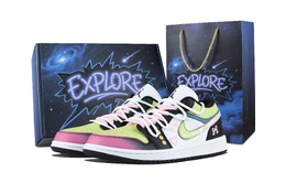 Jordan Баскетбольные кроссовки Air 1 Mitsuri Kanroji Box Low, винтажные, унисекс, розово-зеленые dc0774-101（team1171-甘露寺蜜璃-礼盒） | pink green