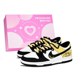 Nike Кроссовки для скейтбординга Dunk Black White, Cool Play Trail, износостойкие, низкие, унисекс, желтые, белые, черные dd1391-100（team883-酷玩游迹粉鞋盒） | yellow white black