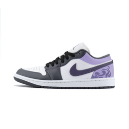Jordan Баскетбольные кроссовки Air 1 LOW с низким верхом, устойчивые к истиранию, винтажные, унисекс, белые, фиолетовые, черные 553558-044（team448-紫） | white purple black