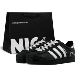 Adidas Женские кроссовки для скейтбординга SUPERSTAR с амортизацией, износостойкие, низкие, черные, серебристые eg4959(team153-芭蕾少女lk黑) | black