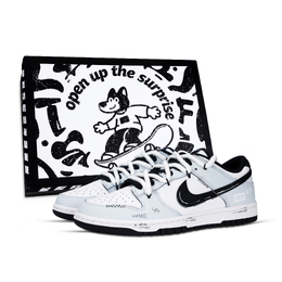 Nike Кроссовки для скейтбординга Dunk Black White, The Alarm Is Ringing, износостойкие, низкие, унисекс, светло-голубые dd1391-100（team883-闹钟响了黑鞋盒） | light blue