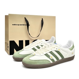 Adidas Кроссовки немецкой армии SAMBA OG, унисекс, низкие, белые/зеленые b75806(team920-雏菊茶冻box) | white green