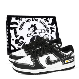 Nike Кроссовки для скейтбординга Dunk Panda, Happy Moments, износостойкие, низкие, унисекс, черные, белые hf5441-100（team971-开心时光黑鞋盒） | black white