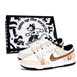 Nike Кроссовки для скейтбординга Dunk Black White, Wheat Man, износостойкие, низкие, унисекс, коричневые dd1391-100（team883-麦穗漫履黑鞋盒） | brown