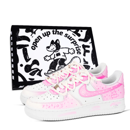 Nike Кроссовки Air Force 1 Cute Fox Shoe Box, устойчивые к истиранию, низкие, для скейтбординга, унисекс, розовые, белые dd8959-100（team883-萌狐崽鞋盒） | pink white