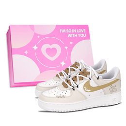 Nike Кроссовки Air Force 1 Air Force 1, минималистичный стиль, износостойкие, низкие, для скейтбординга, унисекс, коричневые dd8959-100（team883- 简约字母粉鞋盒） | brown