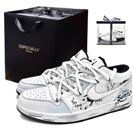 Jordan Баскетбольные кроссовки Air 1 «Wolf Grey» Mercury Record Low, винтажные, унисекс, белые, синие 553558-132(team307-水星记礼盒） | white blue