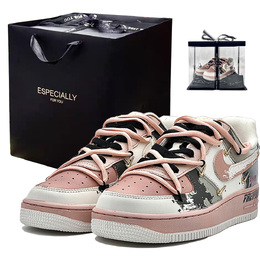 Nike Кроссовки Air Force 1 Mini Gold Pink Firework Box, износостойкие, низкие, для скейтбординга, женские, черно-розовые fv3654-111(team307-粉色烟花礼盒） | pink firework