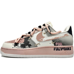 Nike Кроссовки Air Force 1 Mini Gold Pink Firework, женские, износостойкие, низкие, для скейтбординга, черно-розовые fv3654-111(team307-粉色烟花） | pink firework
