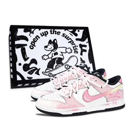 Nike Кроссовки для скейтбординга Dunk Black White, Princess On The Run, износостойкие, низкие, унисекс, розовые dd1391-100（team883-在逃公主黑鞋盒） | pink