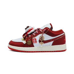 Jordan Баскетбольные кроссовки Air 1 Red Makeup Bell, износостойкие, винтажные, низкие, женские, белые, красные fj3465-160（team633-红妆铃铛） | white red
