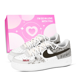 Nike Кроссовки для скейтбординга Air Force 1 Brown Star Vintage, износостойкие, низкие, унисекс, белые, серые, коричневые dd8959-100（team883-棕星复古粉色鞋盒） | white gray brown