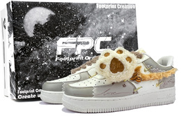 Nike Кроссовки Air Force 1 Bear Mocha 2 Footprint Creation, износостойкие, низкие, для скейтбординга, женские, цвета хаки fv3654-111（team726-小熊摩卡2-sbox） | khaki