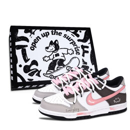 Nike Кроссовки Dunk Black White, Every Day Happy Black Shoe Box, износостойкие, низкие, для скейтбординга, унисекс, розовые dd1391-100（team971-每天开心黑鞋盒） | pink