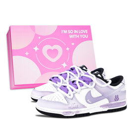 Nike Кроссовки для скейтбординга Dunk Black White, Purple Taro Bunny Pink Shoe Box, устойчивые к истиранию, низкие, унисекс, фиолетовые dd1391-100（team883-紫芋小兔粉鞋盒） | purple